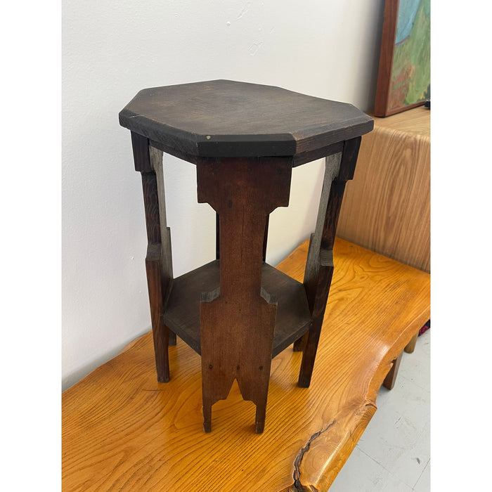 Vintage Wooden Primitively Designed Decorative Side Table With Octagonal Shaped Top