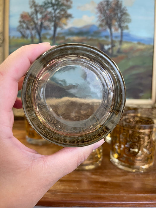Mid-Century Georges Briard Lowball Glasses - Set of 6 Gold-toned Scroll Double Old Fashioned Tumblers