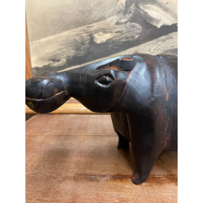 Vintage Wood Carved Hippo Sculpture