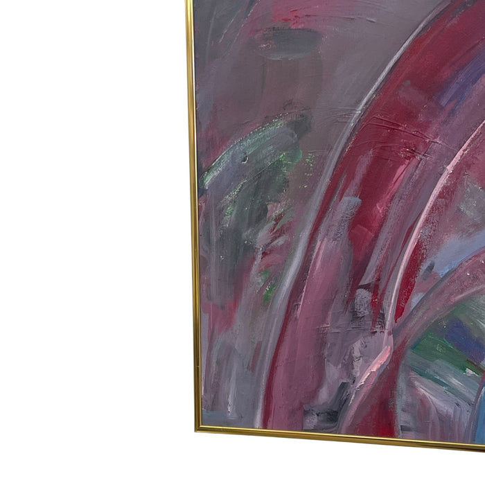 Large Abstract Expressionist Painting in Brass Toned Frame, Modern Color Field Wall Art