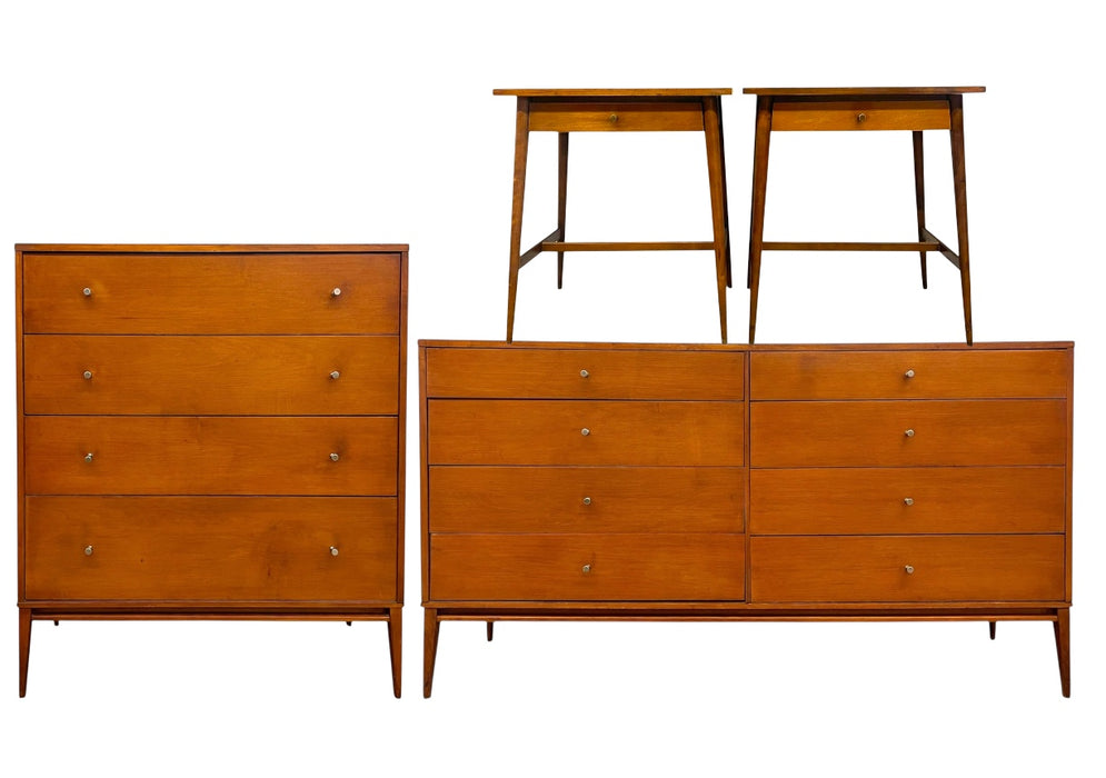 Paul McCobb Planner Group 4-Piece Bedroom Set for Winchendon Furniture - 8-Drawer Dresser, 4-Drawer Tall Chest & Pair of Nightstands - Mid-Century Modern