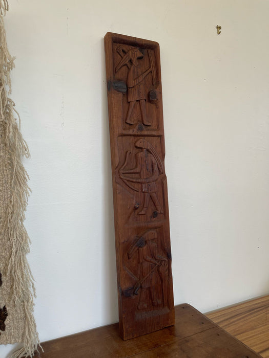 Vintage Carved Wood Panel Figurative Artwork Wall Decor.