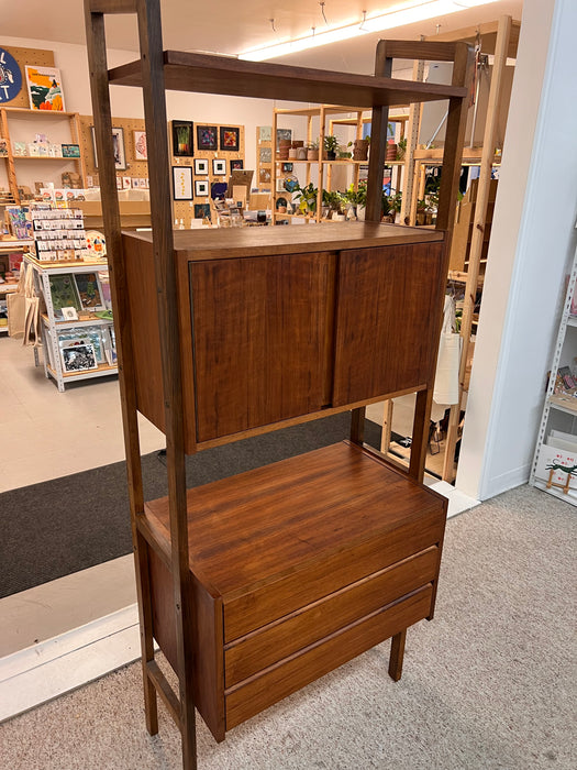 Vintage Mid Century Modern Free Standing Room Divider Wall Unit Cabinet with 3-Drawers and Finished Back