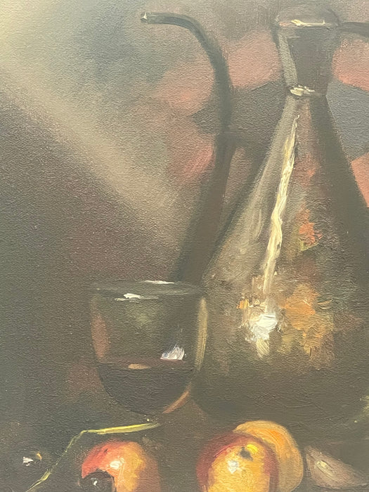 Vintage Still Life Oil Painting with Fruit and Wine Goblet on Canvas