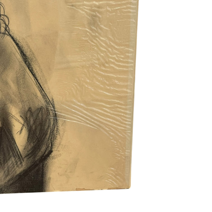 Vintage Charcoal Portrait Drawing of a Woman on Paper, Modern Figurative Artwork