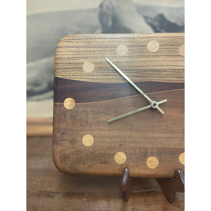 Vintage Mid Century Modern Handmade Wooden Clock.