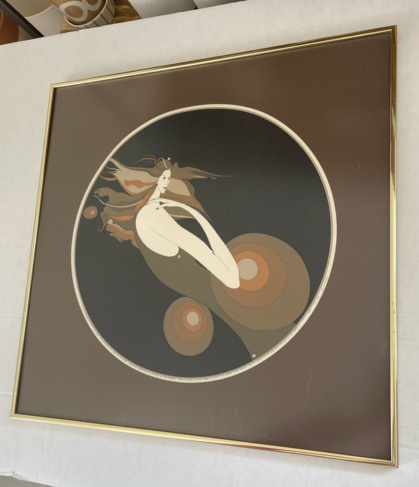 Vintage Signed and Framed John Luke Eastman Lithograph Print of Woman. Circa 1975. Abstract Figurative.