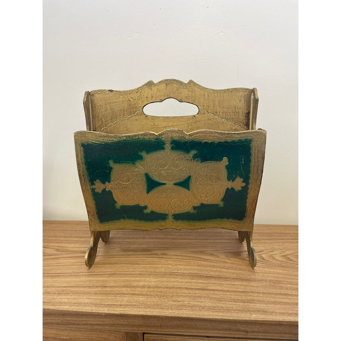 Vintage Mid Century Modern Italian Magazine Rack Painted Gilt Stand Circa 1960s.