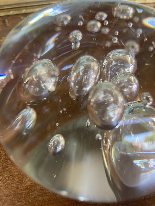 Vintage Mid-Century Modern Clear Glass Paperweight with Controlled Bubbles
