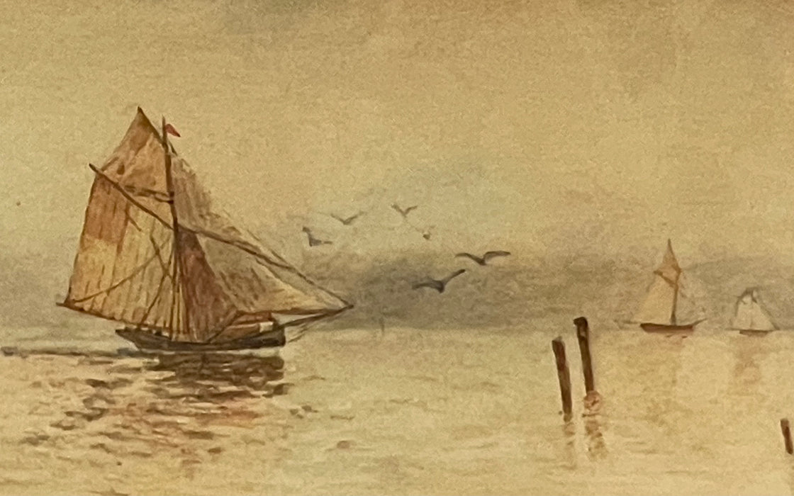 Vintage Framed and Matted Scenic Boat Artwork Print.