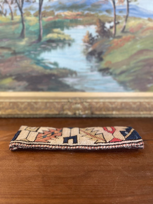 Vintage Handwoven Kilim Textile Pencil/Tool Pouch with Geometric Tribal Motifs.