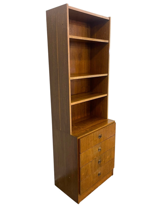 Vintage Mid Century Modern Bookshelf Cabinet with 4 Drawers