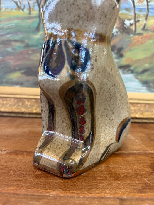Signed Vintage Mud Century Modern Style Mexican Folk Art Pottery Cat Hand Painted Ceramic Figurine, Studio Clay Cat Decor, Rustic Animal Sculpture