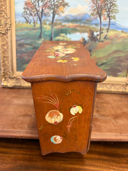 Vintage Hand-Painted Wooden Jewelry Trinket Box - Folk Art Style Floral Organizer Primitive Storage Chest