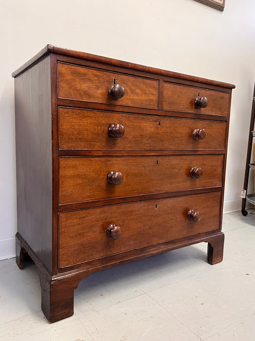 Antique 5-Drawer Georgian Chest Dresser Mahogany Solid Turned Wood Handles, Mid-Late 19th Century, UK Import