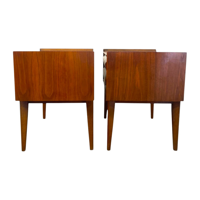 Vintage Lane First Edition Mid Century Modern Walnut Nightstand End Table Set by Lane Furniture.