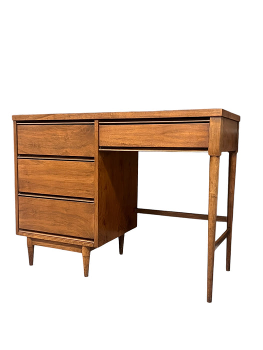 Vintage Mid Century Modern Wooden Desk with Four Dovetailed Drawers Walnut and Oak Sides with Durable Laminate Top