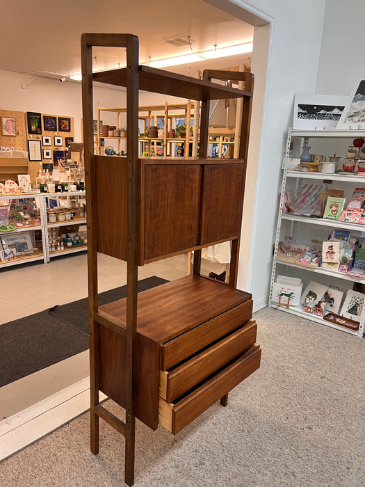 Vintage Mid Century Modern Free Standing Room Divider Wall Unit Cabinet with 3-Drawers and Finished Back