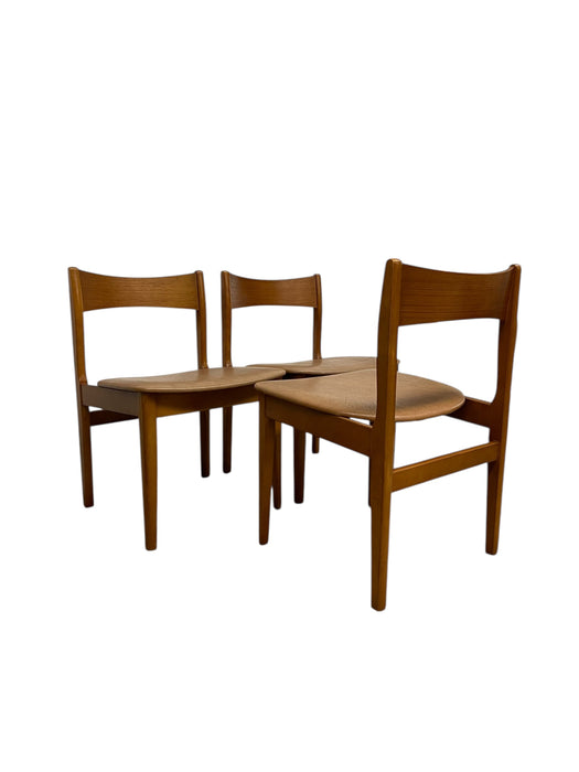 Mid-Century Modern Dining Chairs, Set of 3, Wooden Frames with Curved Backrests and Upholstered Seats