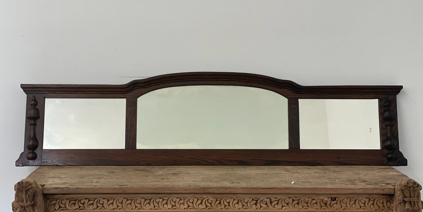 Vintage Three-Panel Wall Mirror with Arched Crest and Turned Wood Frame