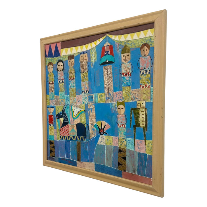 Original 1993 "Prana" Ubud Bali Modern Primitive Painting – Vintage Geometric Balinese Folk Art