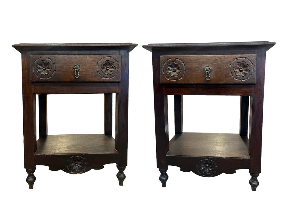 Pair of Portuguese Two-Tier End Tables Rose Carved Facia Imported From Uk Dovetailed Drawers