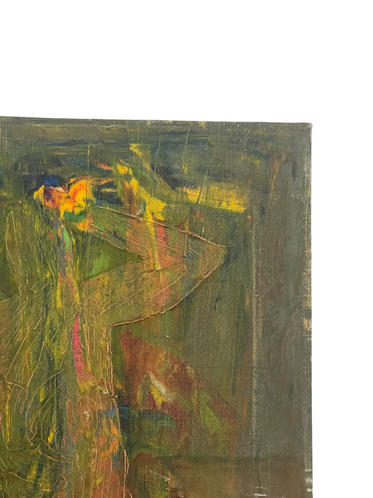 Vintage Abstract Expressionist Oil Painting on Canvas, Signed "Gierda," Textured Figurative Composition