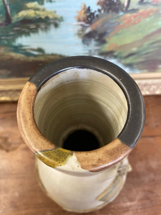 Vintage Studio Pottery Sculptural Vase with Applied Relief and Earth-Tone Glaze
