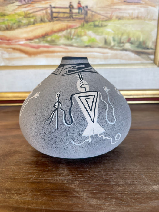 Vintage Kopa Native American Style Pottery Vase, Hand-Painted Black and White