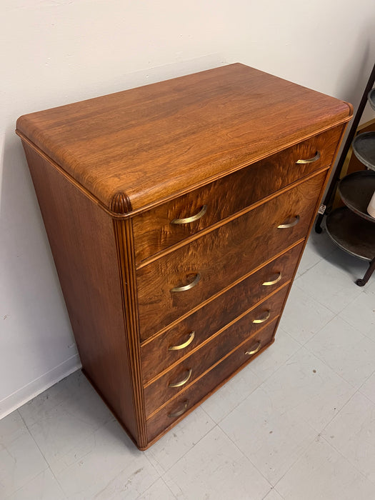 Vintage Art Deco Retro Figured walnut Burl wood Dresser With Fold out Writing Desk with Original Handles Brass Finished