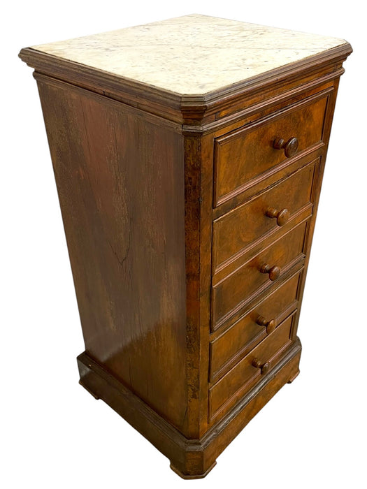 Antique Style Marble Top Bedside Chest with Drop Front Cabinet