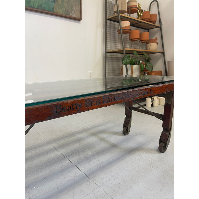 Vintage Reclaimed Wood Coffee Table Glass Top