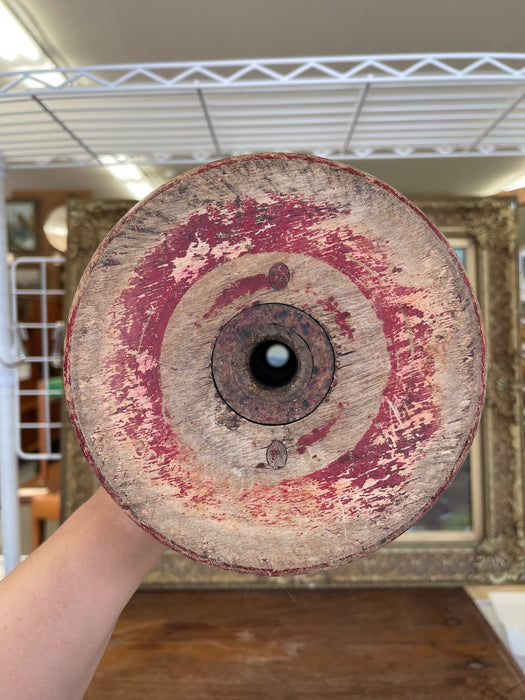 Industrial Wooden Textile Mill Bobbin or Spool with Red Painted Ends
