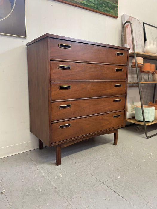 Vintage Walnut Toned Mid Century Modern Four Drawer Dresser