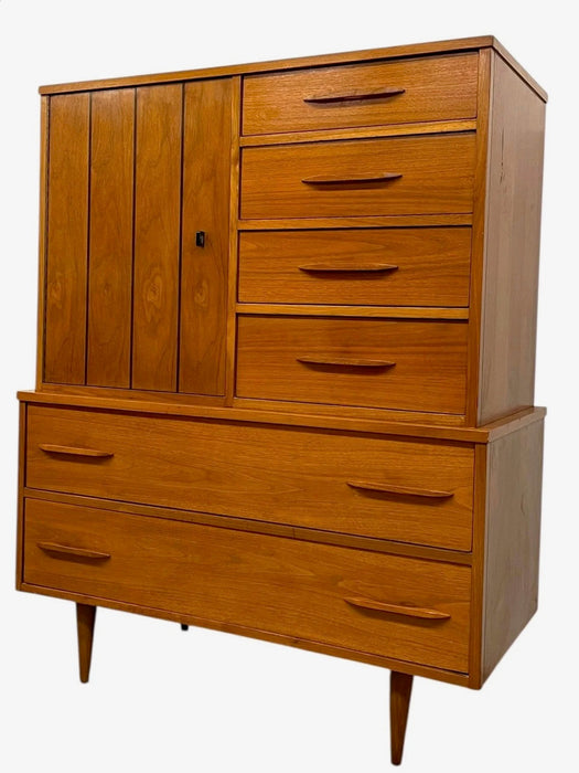 Vintage Mid-Century Modern Bedroom Set - Gentleman's Chest Highboy & Sculpted Pull Credenza Dresser, 1960s