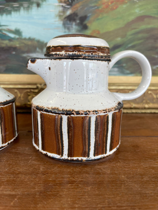 Vintage Mid-Century Modern Midwinter Pottery Creamer and Lidded Sugar Bowl Set, Hand-Painted in England