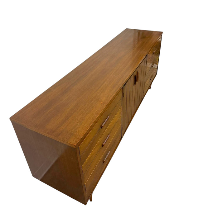 Vintage Mid Century Modern Walnut 9-Drawer Triple Dresser Dovetailed Drawers
