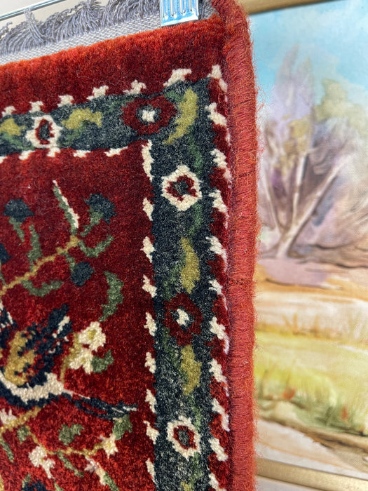 Vintage Handwoven Small Rug with Birds and Tree Motif, Folk Art Accent Mat.