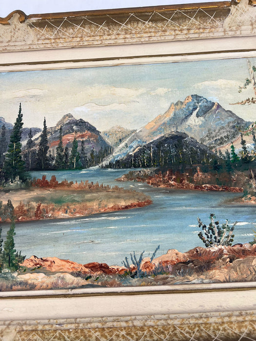 Vintage Teton Mountains Scenic Landscape Framed 1971 painting by F.D. Lessley.