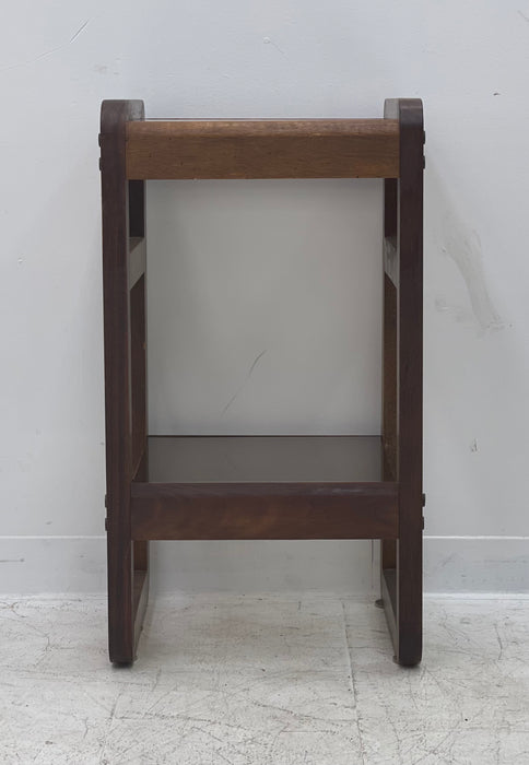 Art Deco walnut side table with Rattan and glass top