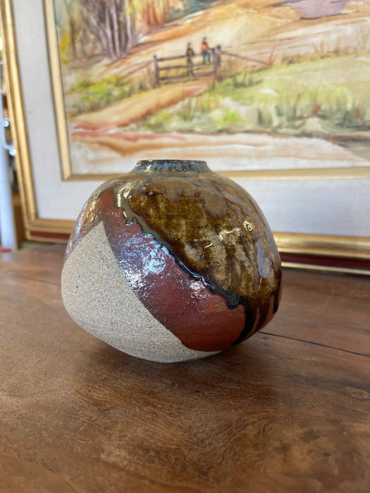 Vintage Studio Pottery Vase, Signed and Dated 1998, Rounded Form with Drip Glaze