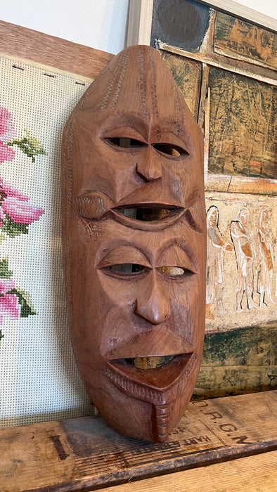 Vintage handmade wood double face abstract decorative Mask