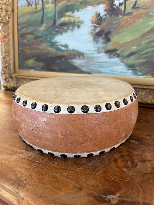 Vintage Handcrafted Drum with Metal Stud Detailing