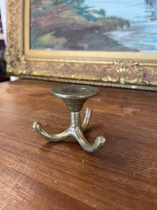Likely Antique Brass Toned Tripod Wall Hook or Hat Rack Base Mount