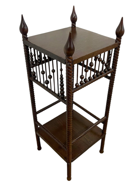 Vintage Barley Twist Wood Plant Stand / Side Table with Turned Spindle Gallery and Finials