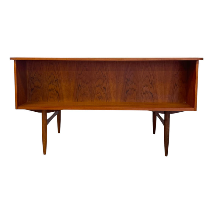 Vintage Mid Century Modern Danish Teak Executive Desk with Rear Bookshelf