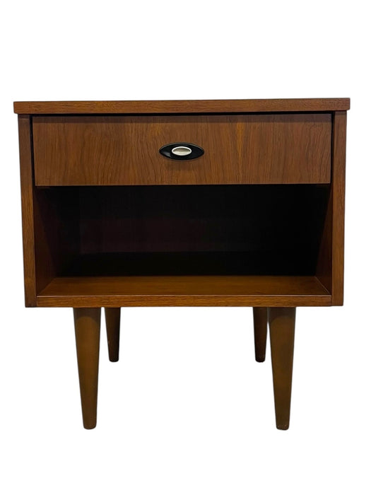 Vintage Mid Century Modern One Drawer Nightstand with Open Shelf and Tapered Legs