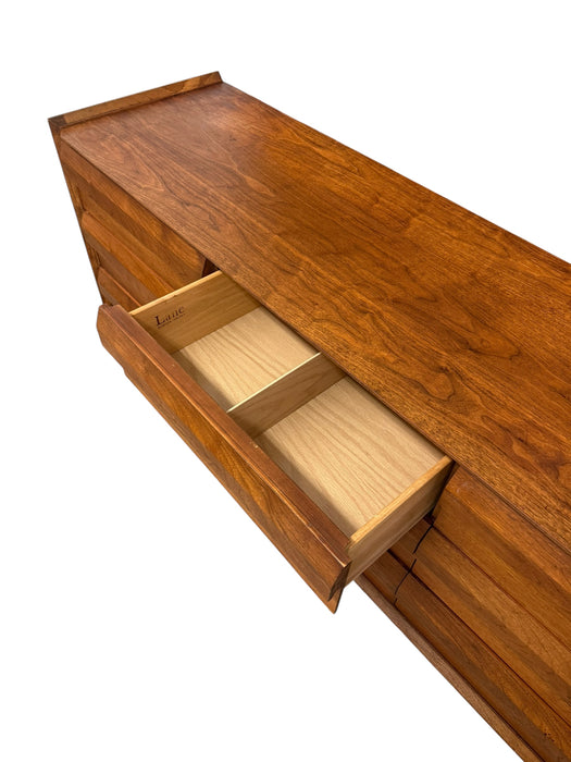 Vintage Mid Century Modern Solid Walnut 9 Drawer Dresser by Lane First Edition