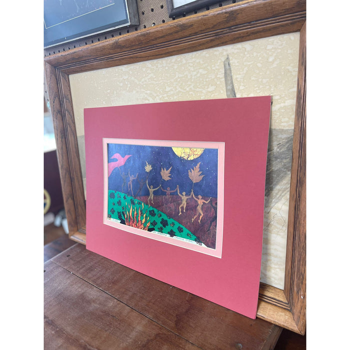 Vintage Abstract Print on Paper With Red Paper Frame