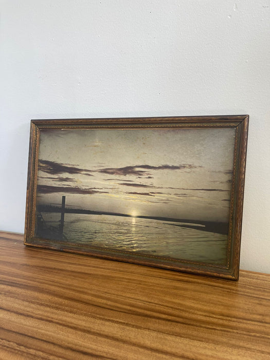 Vintage Framed Tinted Photograph of Beach Landscape.